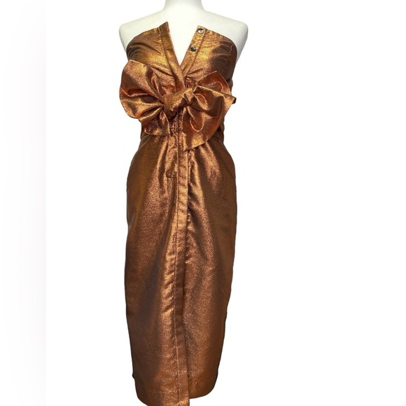 Kamperett Vuelo Copper Jacquard Strapless Dress - Picture 3 of 13